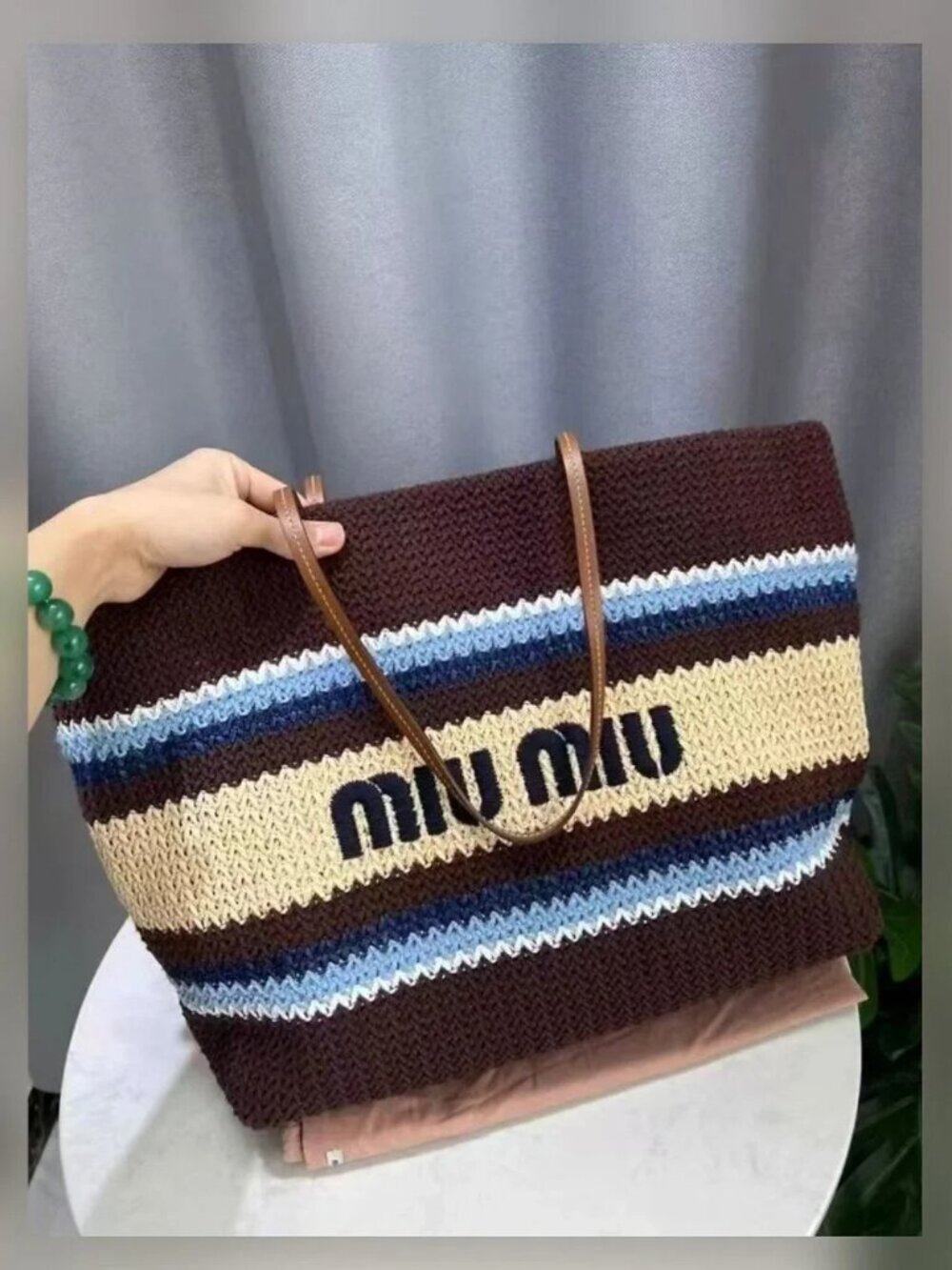 Miu Miu Logo Woven Vacation Tote